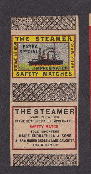 Ae Old Matchbox Label Sweden Vvvv8 The Steamer Ship Calcutta