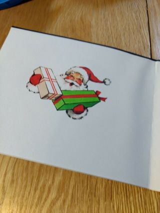 Vintage Christmas Card Santa I antique car with gifts 3