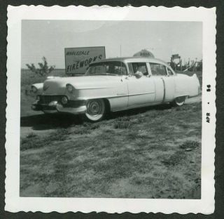 Vintage Car Photo 1954 Cadillac By Roadside Fireworks Sign 979003
