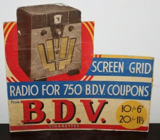 Rare Vintage B.  D.  V.  Cigarettes Trade For Screen Grid Radio Advertising Sign