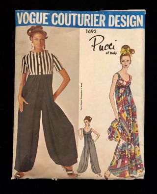 Vintage Vogue Couturier Design 1692 Pucci Palazzo 1960s Pattern Size 14