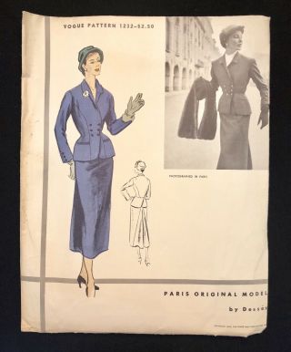 Vogue Paris Model 1282 Desses 50s Vintage 1953 Pattern Size14 Bust 32