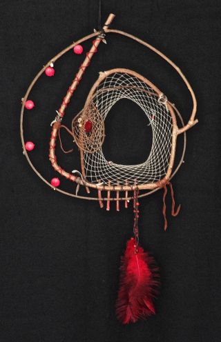 Dreamcatcher 1361 - Spiral W/coral Disks,  Tribal Earth Art Native American Indian
