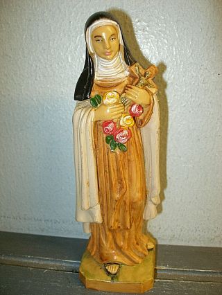 Vintage Hand Painted Italian Figurne Virgin Mary Madonna With Roses 52 Italy