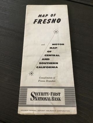Vintage 1955 Security - First National Bank Map Of Fresno California