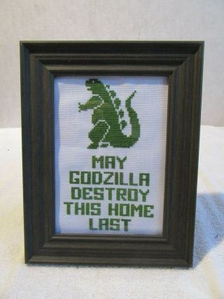 Framed Godzilla Cross Stitch 5 X 7