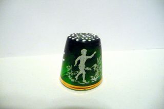 Thimble Green Glass Kb Italy Mary Gregory Boy & Girl W/applied Dots Beauty