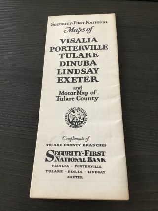 Vintage 1954 Security - First National Bank Maps Of Tulare County California