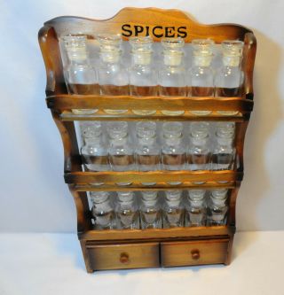 Vintage 3 Tier Wood Spice Rack With 18 Spice Jars And 2 Drawers