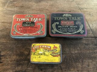 Vintage Cigarette & Tobacco Tins X 3 Town Talk Log Cabin