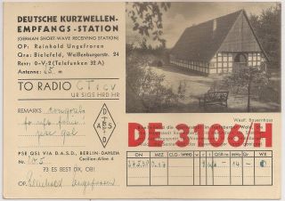 De3106/h Qsl Radio Card Deutsche 1938 Germany - W.  Bauernhaus Bielefeld To Ct1cv