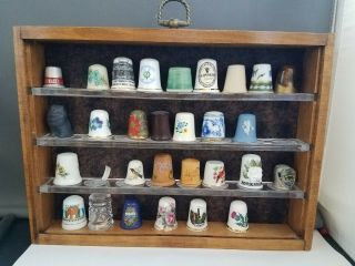 Vintage Thimbles 29 Including Case With Glass Cover
