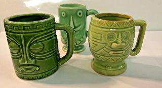 3 Vintage Mini Tiki Gods Ceramic Mugs W Handles Toothpick Holders Japan Cute