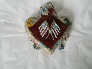 Circa 1900 Antique Native American Glass Beaded Pin Cushion American Flags