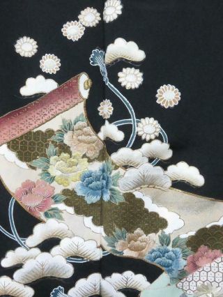 009bcf 1405 Silk Vintagetomesode Fabric Japanese Kimono Embroidery Flower
