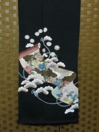 009BCF 1405 Silk VintageTomesode Fabric Japanese kimono Embroidery Flower 2