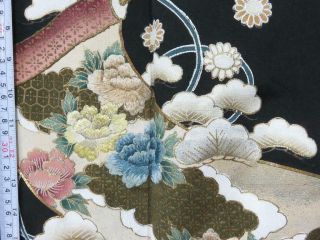 009BCF 1405 Silk VintageTomesode Fabric Japanese kimono Embroidery Flower 4