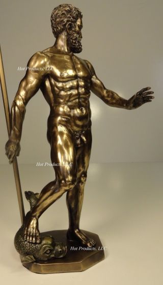 Poseidon God Of Sea W/ Trident Greek Mythology Nude Male Statue Bronze Finish