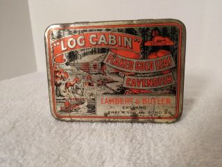 Vintage Log Cabin Flaked Gold Leaf Cavendish Tobacco Tin