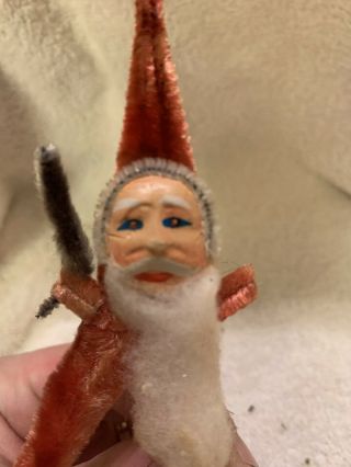 Chenille Santa Japan Vintage Antique Christmas Feather Tree Clay Face 5” 2