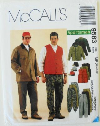 Mccalls 9583 Mens Sportsman Hunting Jacket Vest Pants Sewing Pattern 46 - 48 - 50