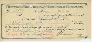 1903 Heywood & Wakefield Bank Check Note Furniture Maker