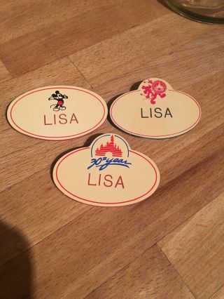 Disney Disneyland Mickey Mouse Cast Member Name Tag Badge Plastic Lisa X 3