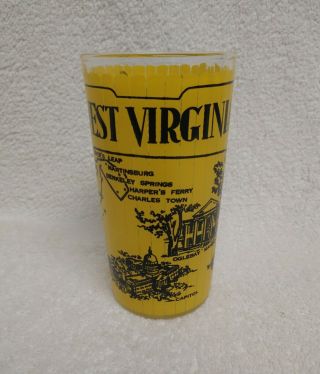 Vtg Tumbler Yellow Souvenir Glassware West Virginia Map Landmarks Hazel Atlas