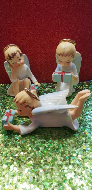Three Vintage Ceramic Angel Figurines Japan Schmid Brothers/ Christmas Decor