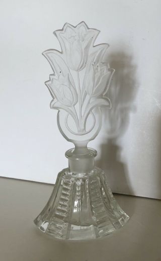 Vtg Irice Czech Art Deco Cut Crystal Perfume Bottle Tulip Flower Czechoslovakia