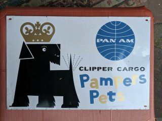 Vintage Pan Am Airline Advertising Pamper Pets Clipper Cargo Scottie Metal Sign