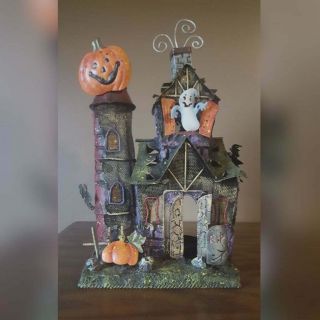 Metal Halloween Tealight Candle Haunted House Votive Decor Spooky Ghost Pumpkin
