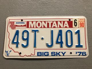 Vintage 1976 Montana License Plate Bicentennial Big Sky 49t - J401 1990 Sticker