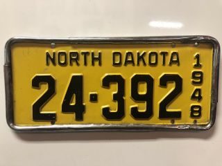 1948 North Dakota Aluminum License Plate With Chrome Trim