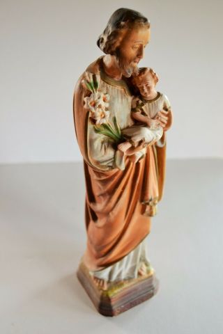 Antique Religious Chalkware Plaster Sculpture Of Joseph & Sleeping Baby Jesus
