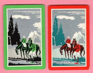 Single Swap Playing Cards Horses Canadian Mounties Silver Metallic Vintage Deco