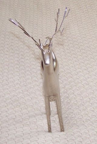 Contemporary Silver Tone Metal Reindeer Figure 8 " Tall - Movable Antlers - Holiday
