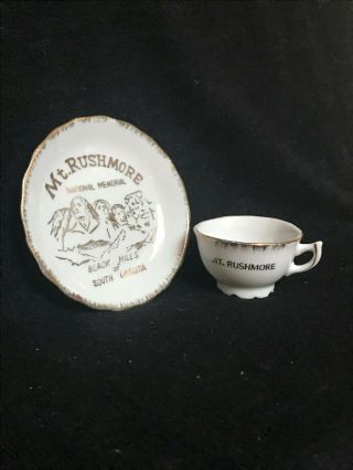Vintage Souvenir Mt.  Rushmore Miniature Cup And Saucer