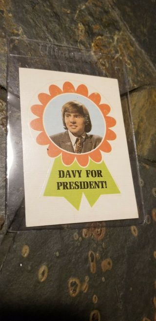 Davy For President Vintage 1967 Donruss The Monkees Badge Sticker Trading Card