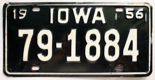 Vintage Black Iowa 1956 License Plate,  1884,  Poweshiek County,