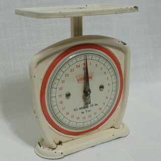 Kitchen King Vintage Food Scale Red Ivory Rustic Chippy Shabby Western Germany