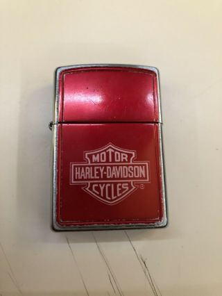 Harley Davidson Red Anodized Zippo Lighter: - Slight Wear,  No Box.