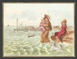 Y33 - Children Playing In The Sea - Raphael Tuck - Victorian Birthday Card