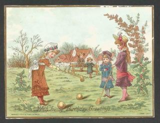 Y32 - Children Playing Croquet - Raphael Tuck - Victorian Birthday Card