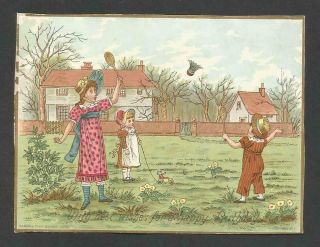 Y31 - Children Playing Badminton - Raphael Tuck - Victorian Birthday Card