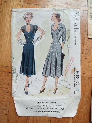 McCall 8480 Vintage 1951 sewing dress pattern size 18 Bust 36 50s 1950s McCall ' s 2