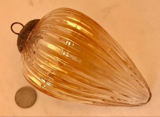 Christmas Ornament Kugel - Style Pale Peach Teardrop Thick Ribbed Glass 4 "