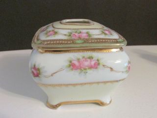 Vintage Nippon Hand Painted Porcelain Vanity Dresser Footed Hair Receiver
