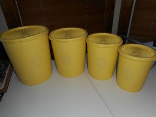Vintage Tupperware Yellow Canister Set Of 4 W/ Servalier Lids Nesting
