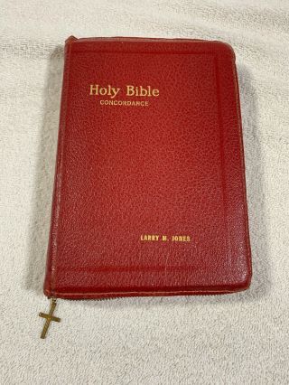 Vintage Holy Bible Concordance King James Version Zipper Leather Red Letter Vtg
